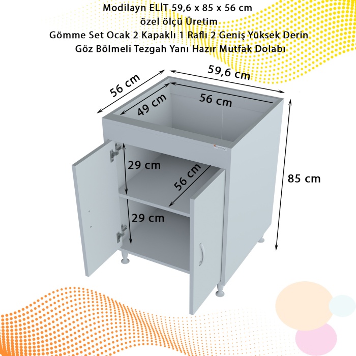  Elit 59,6 X 85 X 56 Cm Gömme Ankastre Ocak Ve Çift Raflı Mutfak Dolabı