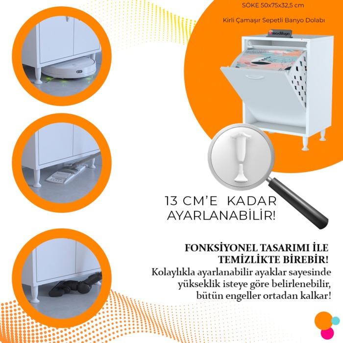  Söke 45 X 75 X 32,5 Cm 1 Göz Sepetli Kirli Çamaşır Banyo Dolabı Piratik Çok Foksiyonlu Düzenleyici Dolap