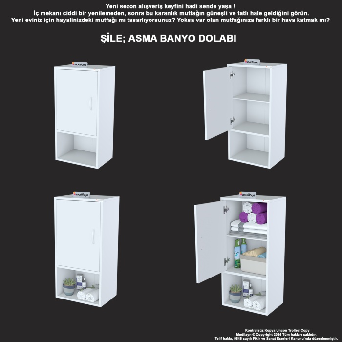  Şile 45 X 85 X 32,5 Cm Makine Üstü Asma Ve Çok Amaçlı Banyo Dolabı