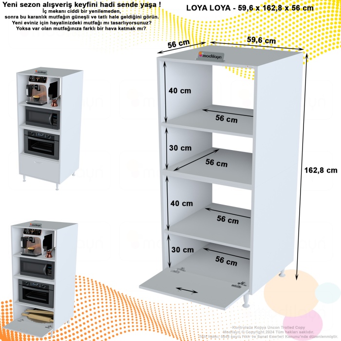  Loya 59,6 X 162,8 X 56 Cm Tek Kapaklı Ankastre Fırın Ve Mutfak Dolabı