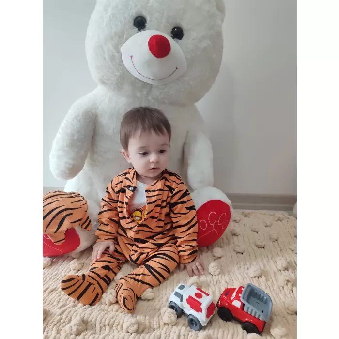 Pooh Desenli Zebra Çizgili Şapkalı Sweatli 3lü Kız Erkek Bebek Tulumu(sarı) Sarı