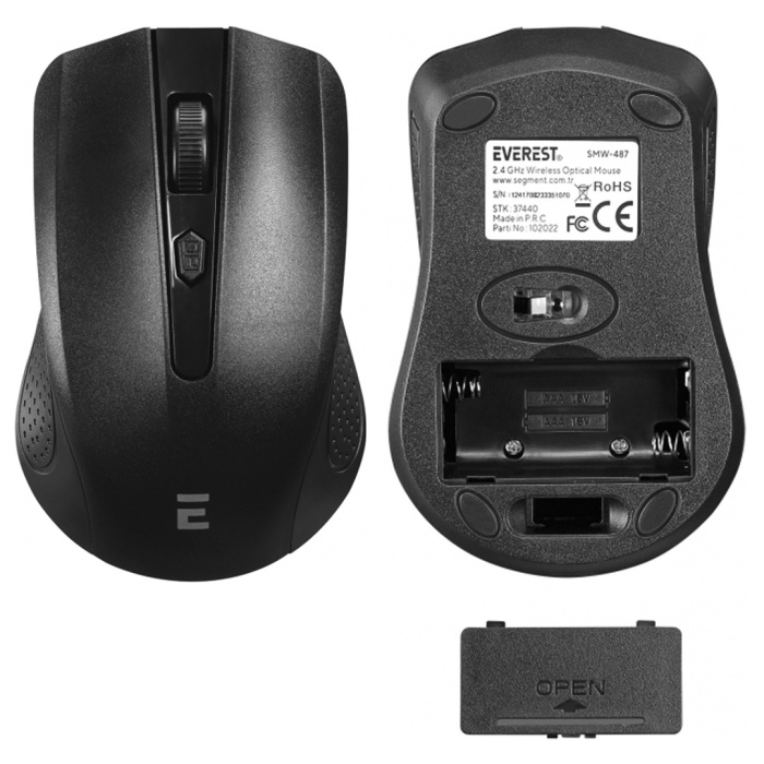 EVEREST SMW-487 USB SİYAH 2.4GHZ 1500 DPI OPTİK KABLOSUZ MOUSE (K295)