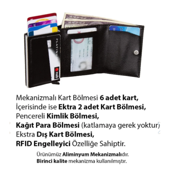 Hakiki Deri Otomatik Mekanizmalı Deri Kartlık Cüzdan Siyah