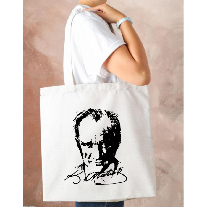 Atatürk Baskılı Bez Çanta Kadın Omuz Çantası 33cm x 38cm CNT075