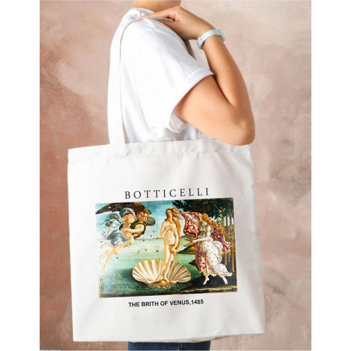 Botticelli Baskılı Bez Çanta Kadın Omuz Çantası 33cm x 38cm CNT081