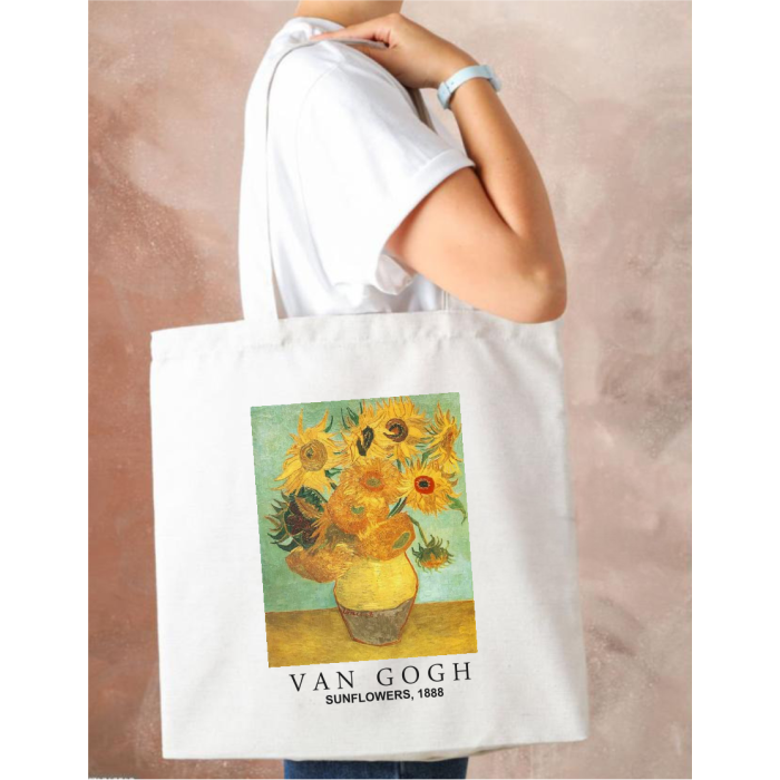 Van Gogh Sunflowers Baskılı Bez Çanta Kadın Omuz Çantası 33cm x 38cm CNT088