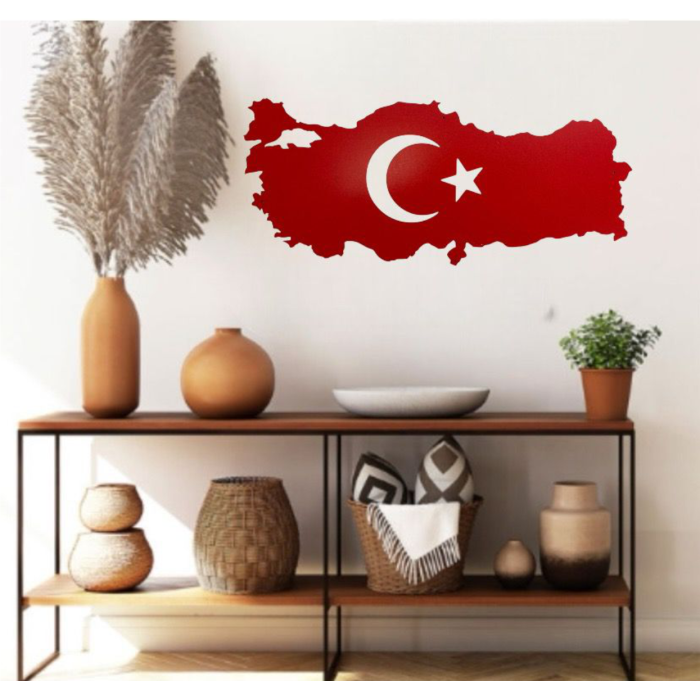 Türkiye Haritası Kırmızı Mdf Duvar Tablosu 80cmx40cm