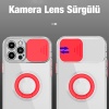 iPhone 12 Pro Max Kılıf Sürgülü Kamera Lens Korumalı Yüzük Standlı Silikon Kılıf