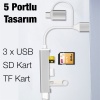 Universal A-807 5in1 Type-C + USB Girişli USB 3.0 Çoğaltıcı Hub Adaptör