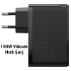 Baseus GaN2 Pro 100W PD 2C+2U Quick Charger Macbook Ultra Hızlı Şarj Aleti +100w PD Kablo