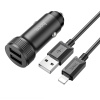 HOCO Z49 Çift USB Girişli Araç Şarj Başlık + USB To iPhone Lightning Kablo