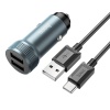 HOCO Z49 Çift USB Girişli Araç Şarj Başlık + USB To Type-C Kablo