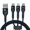 Nettech 3in1 USB To Micro + Lightning + Type-C İp Örgü Hızlı Şarj Data Kablosu 100 Cm