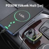 Hoco E81 Dijital Göstergeli Kablosuz Araç içi FM Transmitter + USB-PD30W Hızlı Şarj Aleti