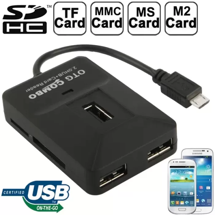 5in1 Micro Tf.Ms.Sd Usb Kart Okuyucu 3xusb Otg Port