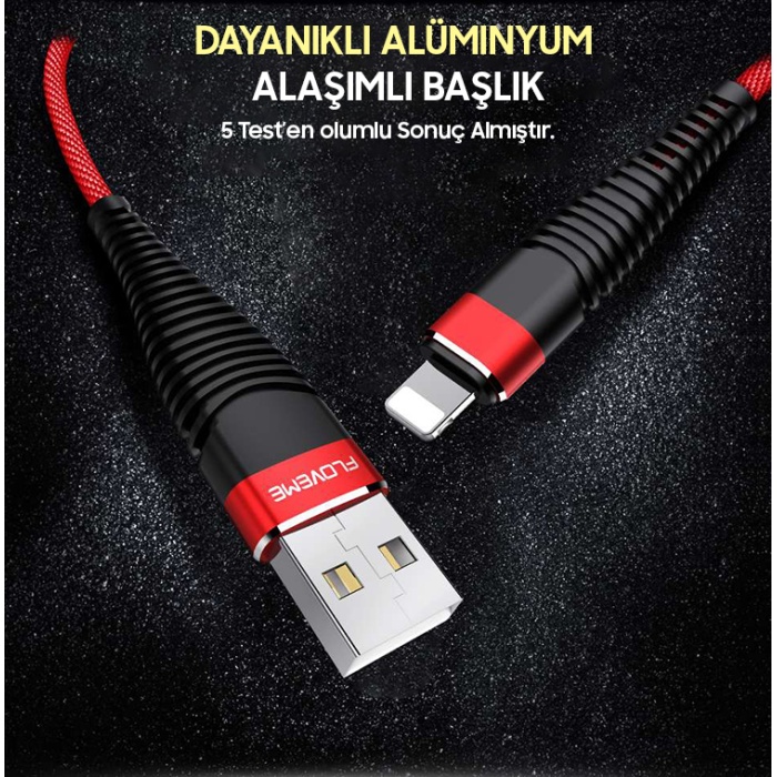 Floveme 1m Halat Dayanıklı İphone 11-11Pro X-XS-xr 7,8,Usb Kablo