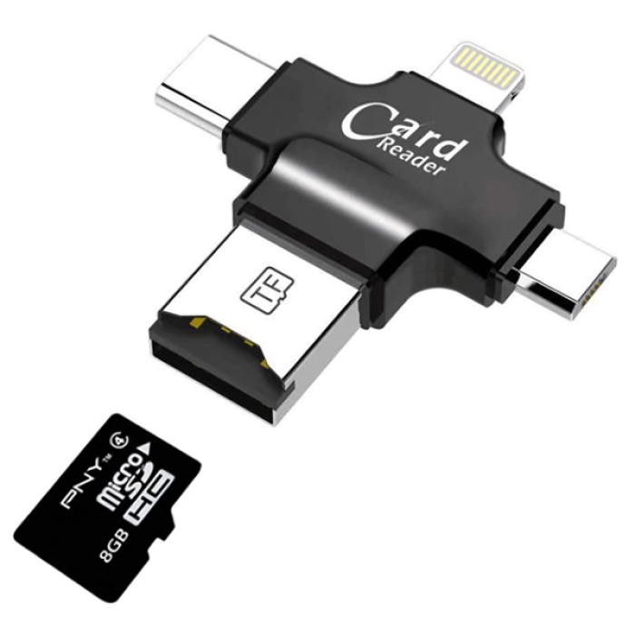 Card Reader 4in1 Type-C- İphone Lightning-Micro Usb Hafıza Kart Okuyucu