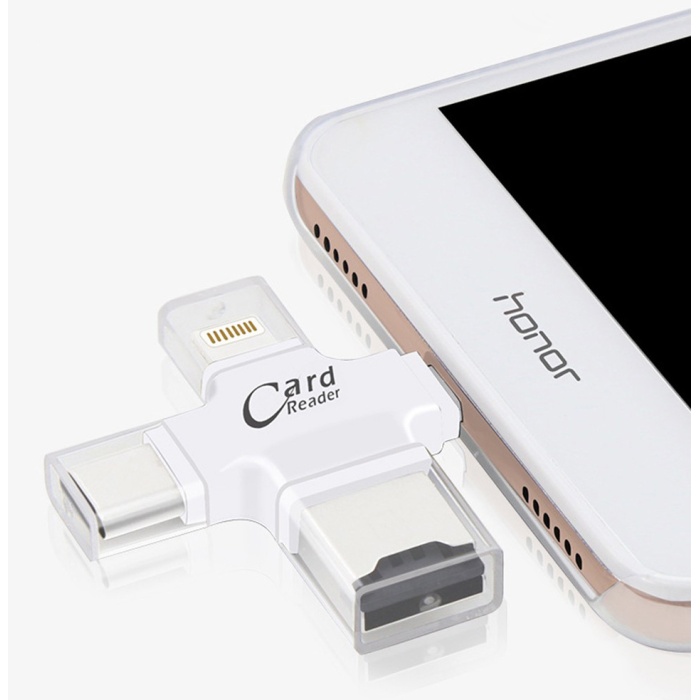 Card Reader 4in1 Type-C- İphone Lightning-Micro Usb Hafıza Kart Okuyucu