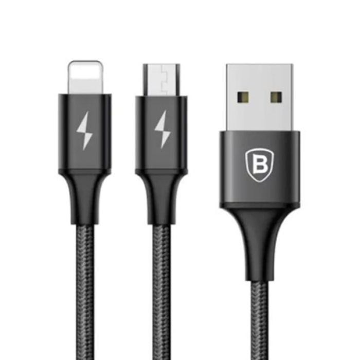 Baseus Rapid Series 2in1 İphone+ Micro Usb 3.0A Usb Kablo Şarj 120cm