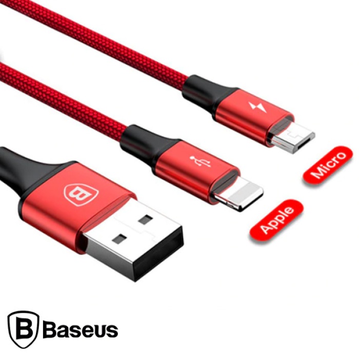 Baseus Rapid Series 2in1 İphone+ Micro Usb 3.0A Usb Kablo Şarj 120cm