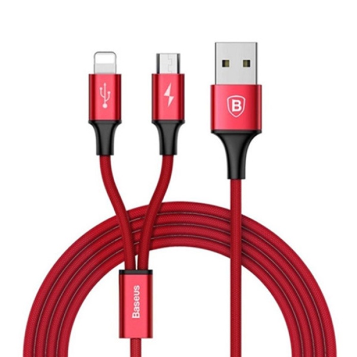 Baseus Rapid Series 2in1 İphone+ Micro Usb 3.0A Usb Kablo Şarj 120cm