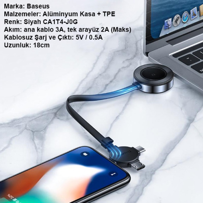 Baseus Star Ring Series 4in1 Type -C Mikro Usb-İPhone Ve Wireless Kablosuz Şarj