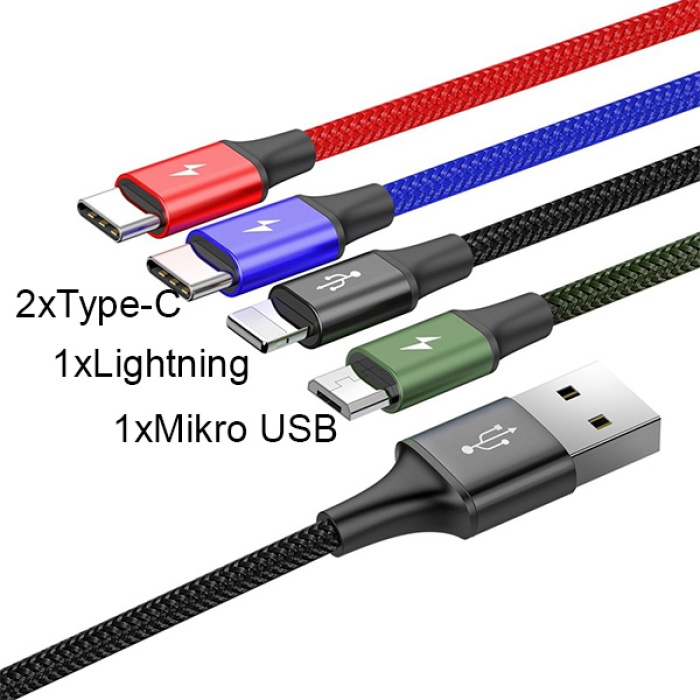 Baseus Rapid Serisi 3.5A 4in1 Lightning. Micro Usb 2X Type C Hızlı Şarj Kablosu 1.2 Metre CA1T4-B01