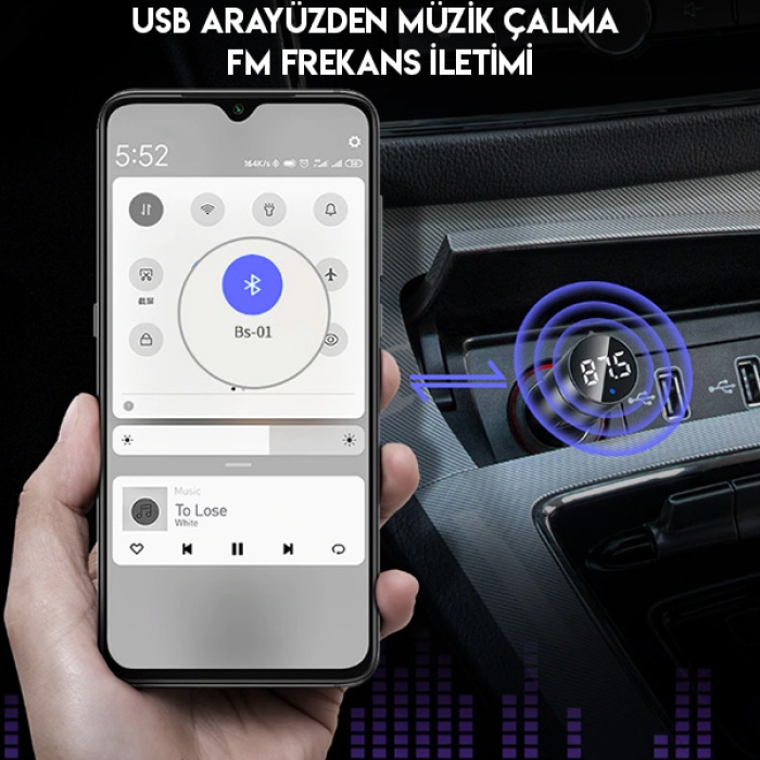 Baseus Energy Column Çift USB FM Transmitter Hızlı Araç Şarjı