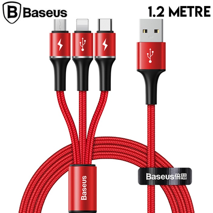 Baseus halo data 3in1 1.2m 3 Başlık Usb Kablo Micro-Type-C İPhone