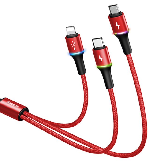 Baseus halo data 3in1 1.2m 3 Başlık Usb Kablo Micro-Type-C İPhone