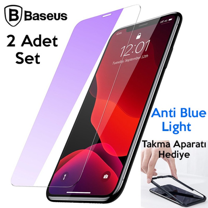 Baseus İPhone 11 Pro- X-XS 0.3mm Ful Tempered Anti Blue Light Ekran Koruyucu 2 Adet Set