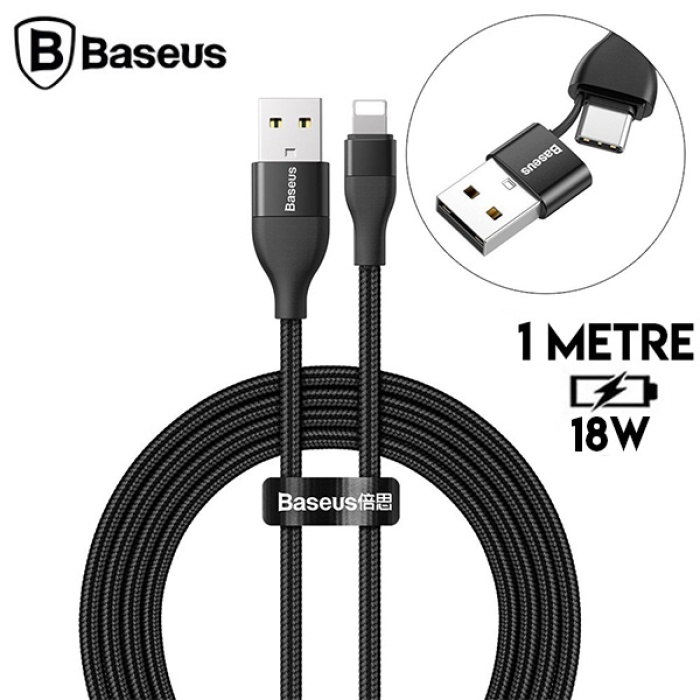 Baseus 2in1 Dual Output Cable-USB-A+Type-C İPhone 18W Hızlı Şarj Usb Kablo 1m