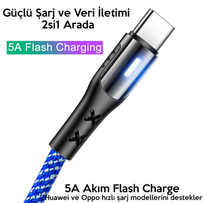 USAMS Type-C 5A Flash Hızlı Şarj Usb Kablosu Nylon Braided