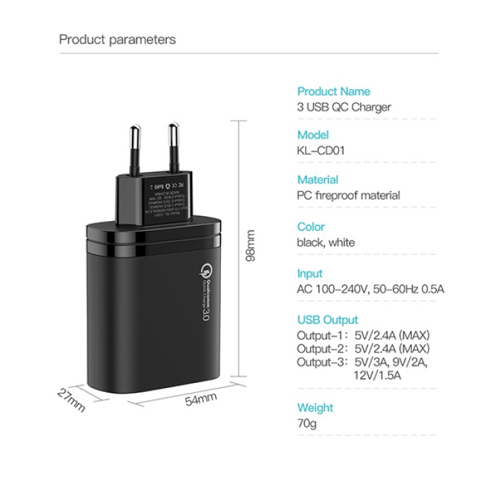 KUULAA Mirror 3 Usb QC3.0+PD 30W Hızlı Şarj Dijital Ekran Şarj Başlık