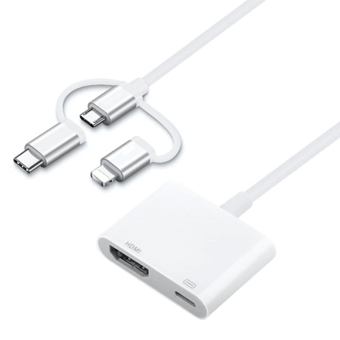 3 in1 HDMI dijital AV Adaptörü iPhone-Android-Usb type C+Micro Usb