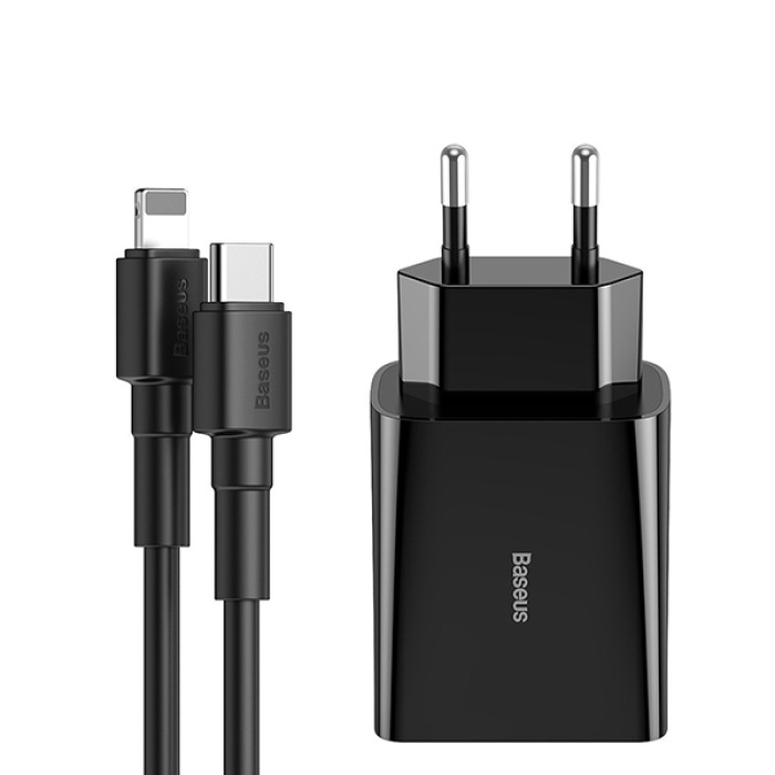 Baseus Speed Mini 18W Hızlı Şarj Adaptörü + PD İPhone Şarj Kablosu 1 Metre