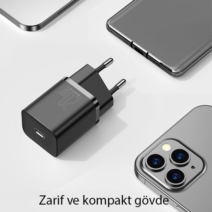 Baseus Super Si 1C 20W Hızlı Şarj Adaptörü + Type-C to Lightning iPhone 1m Şarj Kablosu