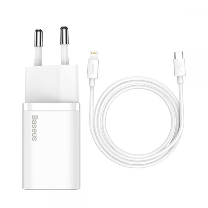 Baseus Super Si 1C 20W Hızlı Şarj Adaptörü + Type-C to Lightning iPhone 1m Şarj Kablosu