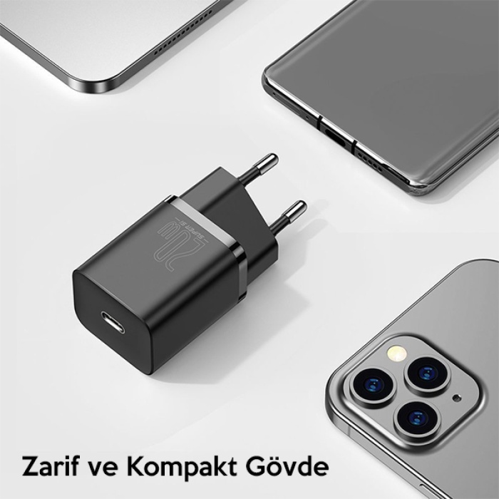 Baseus Super Si 20W PD Type-C Hızlı Şarj Adaptörü 20W İPhone 14-13- 12-11 Hızlı Şarj