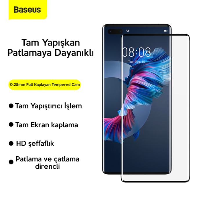 Baseus Huawei Mate 40 Pro-Pro+-RS Porsche Design 0.25mm Tempered Cam Ekran Koruyucu