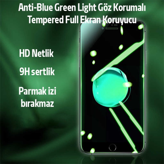 İPhone 8 Plus 7 Plus Anti -Blue Green Light Göz Korumalı Tempered Full Ekran Koruyucu