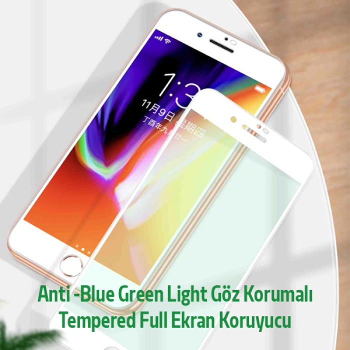 İPhone 8 Plus 7 Plus Anti -Blue Green Light Göz Korumalı Tempered Full Ekran Koruyucu