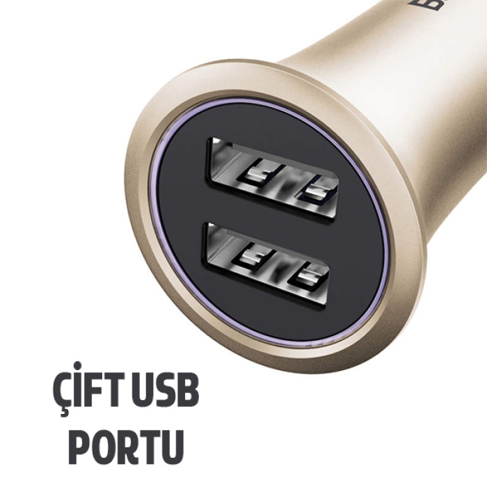 Baseus Trumpet Serisi 3.1A Çift Usb Girişli Metal Araç Şarjı