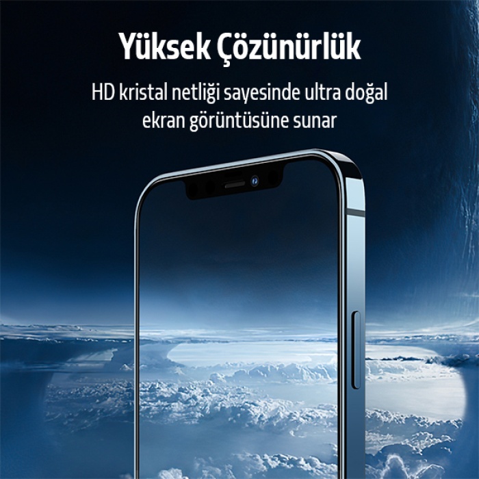 İPhone 12 6.1 2İN1 Full Glue Tempered Cam Ekran Koruyucu +Kamera Lens Set