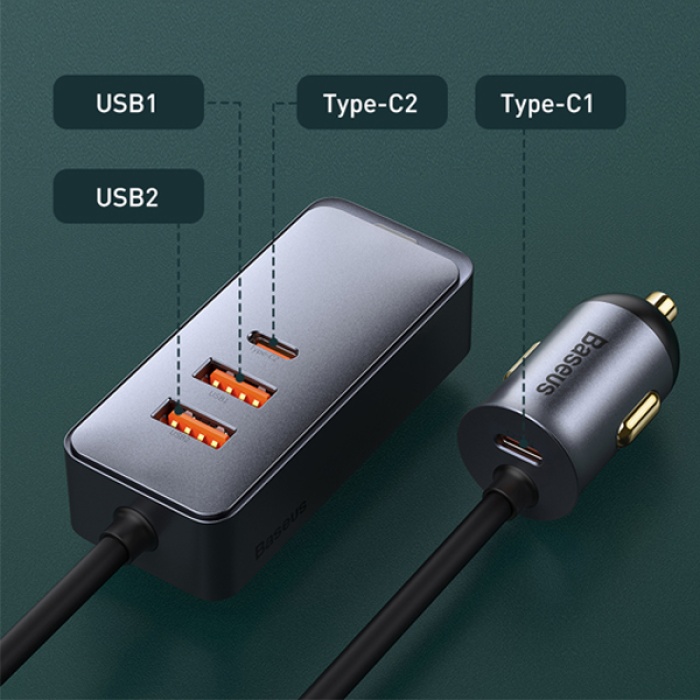 Baseus Share Together PPS 120W 4 Portlu (2 USB+2 Type-C) Hızlı Araç Şarjı 1.5m