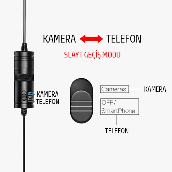 Universal 3.5MM Lavalier Kablolu Yaka Mikrofonu 6 Metre