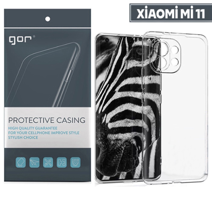 GOR Xiaomi Mi 11 Kılıf Kamera Korumalı Şeffaf Silikon Kılıf