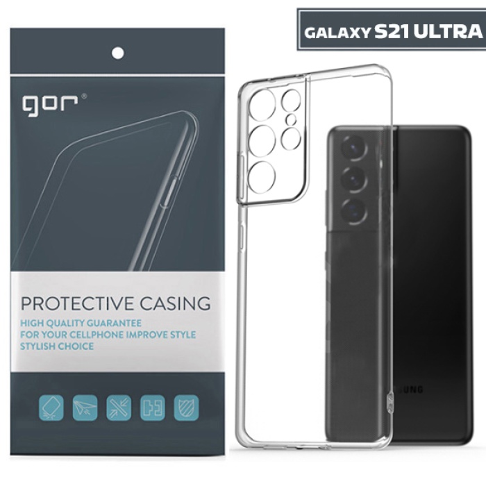 GOR Samsung Galaxy S21 Ultra Kılıf Kamera Korumalı Şeffaf Silikon Kılıf