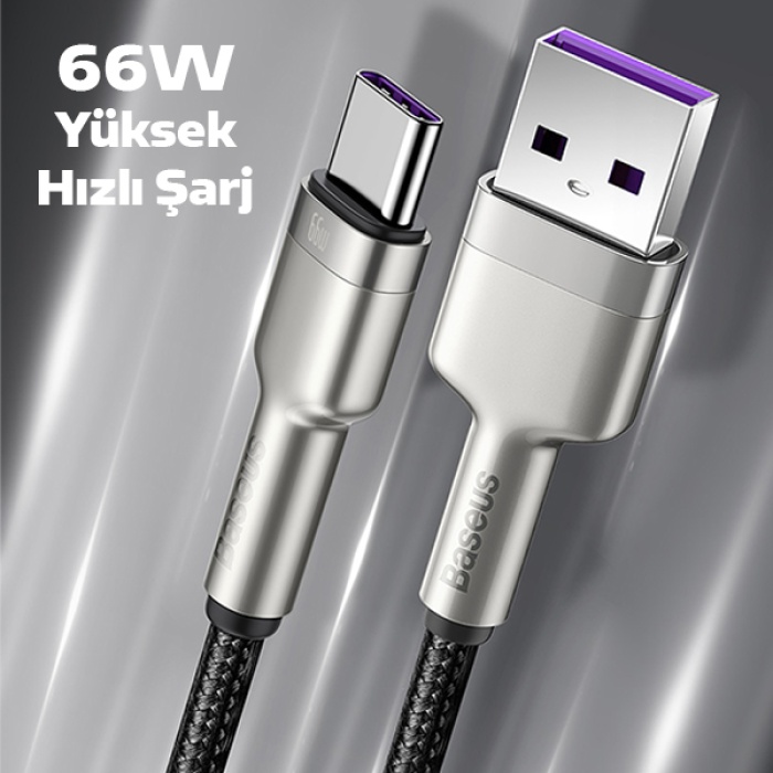 Baseus Cafule 66W Metal USB to Type-C Hızlı Şarj Kablosu 25cm