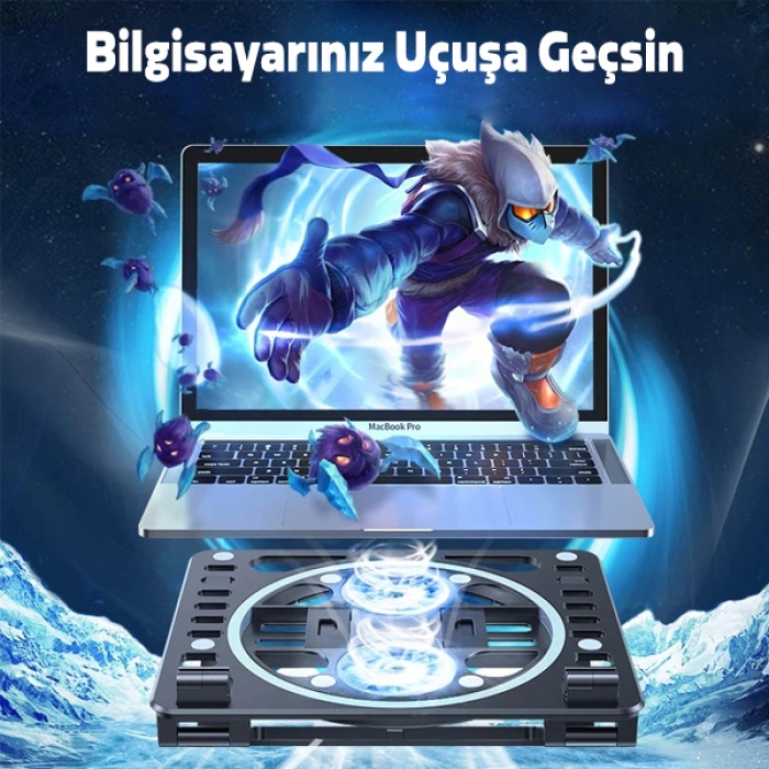 Ayarlanabilir Taban Çift Fanlı Tablet ve Laptop Soğutucu Stand